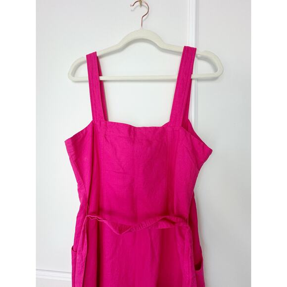 NWT The Loft bright pink linen blend button front summer dress size 10 - Picture 8 of 11